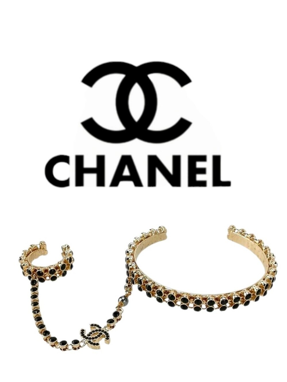 Ultra Rare! Authenticated CHANEL 21k Limited Ed. Black PEARL Gold Ring Bracelet